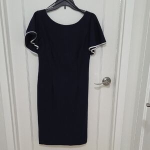 Classic Navy Sheath Dress with Contrast Trim